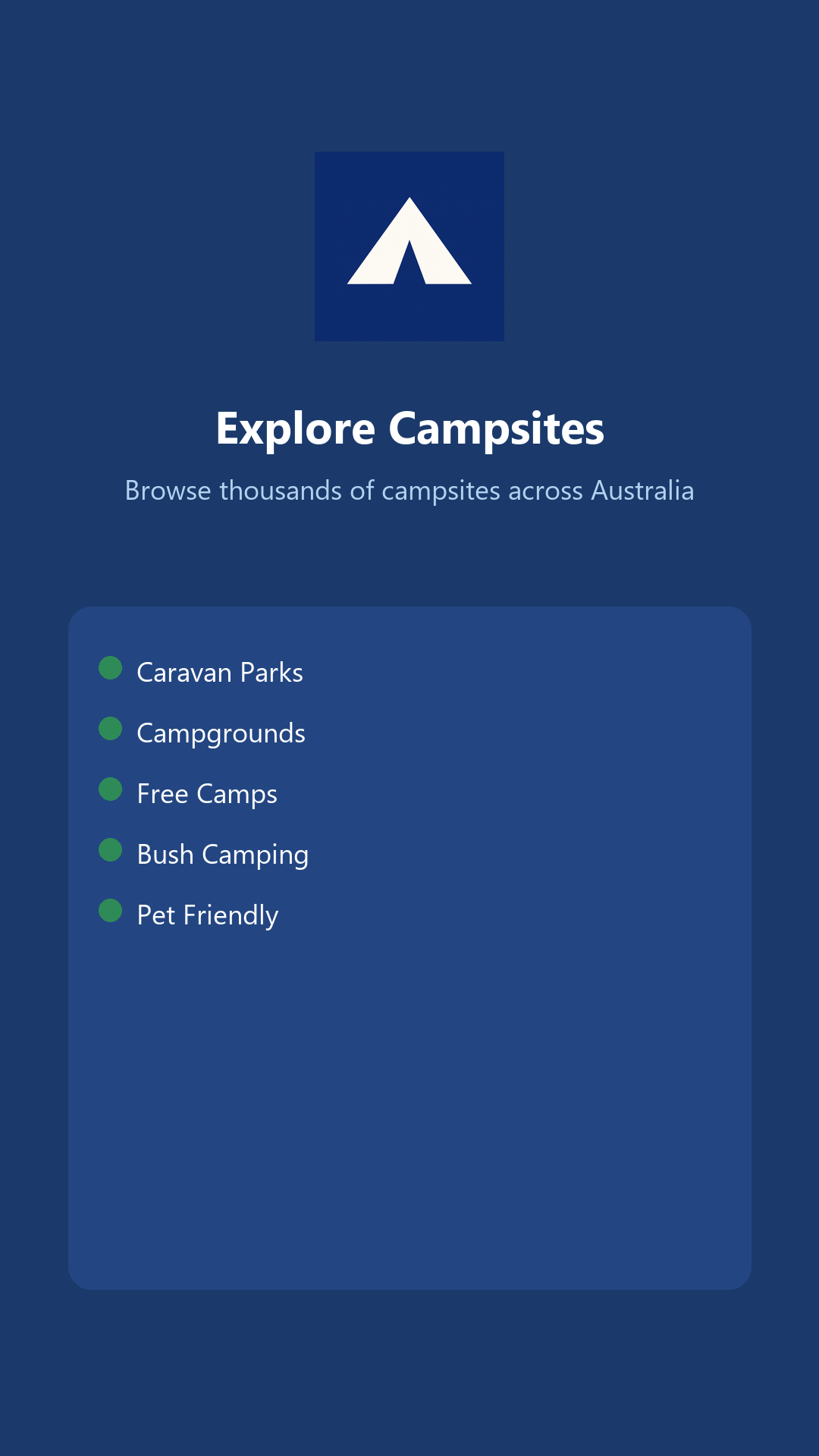 Camping Australia app — Explore Campsites: browse thousands of campsites across Australia